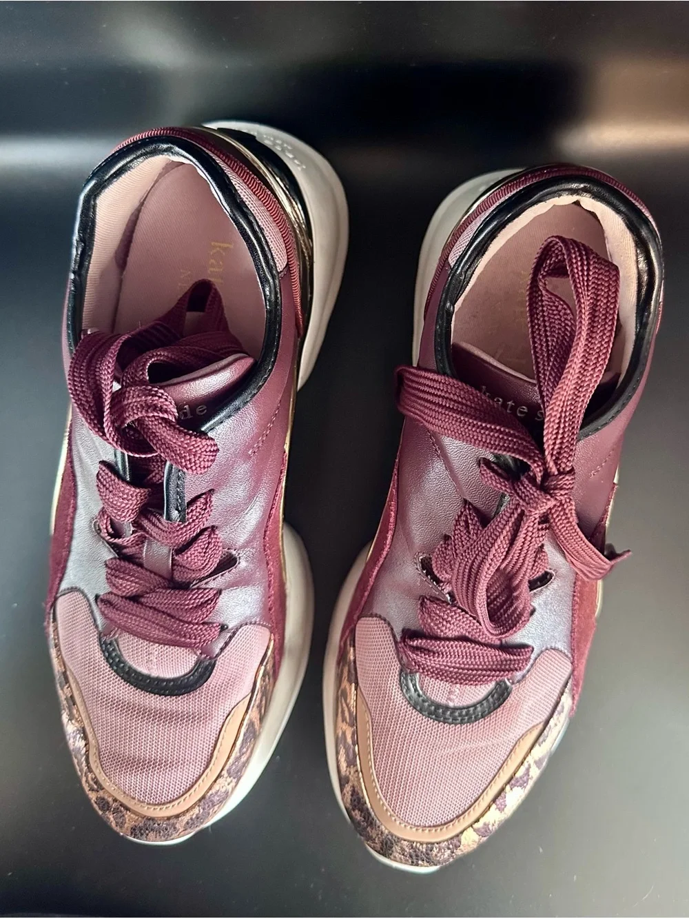 Kate Spade New York Cloud Sneakers - Burgundy Cherrywood & Leopard Print